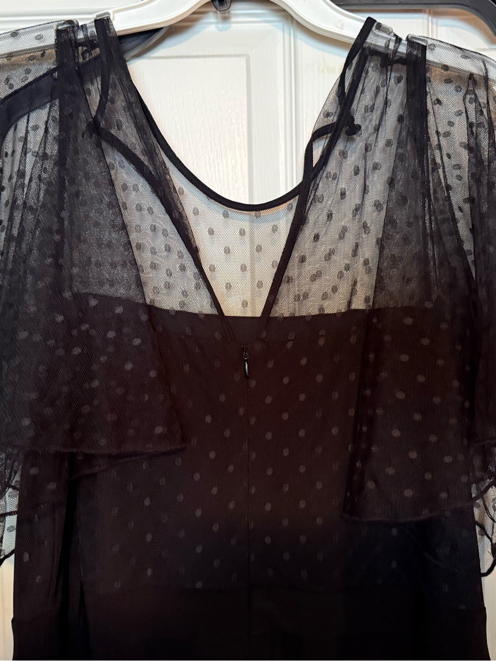 Betsey Johnson Black Maxi Pantsuit with Sheer Polka-Dot Overlay - Picture 4 of 5